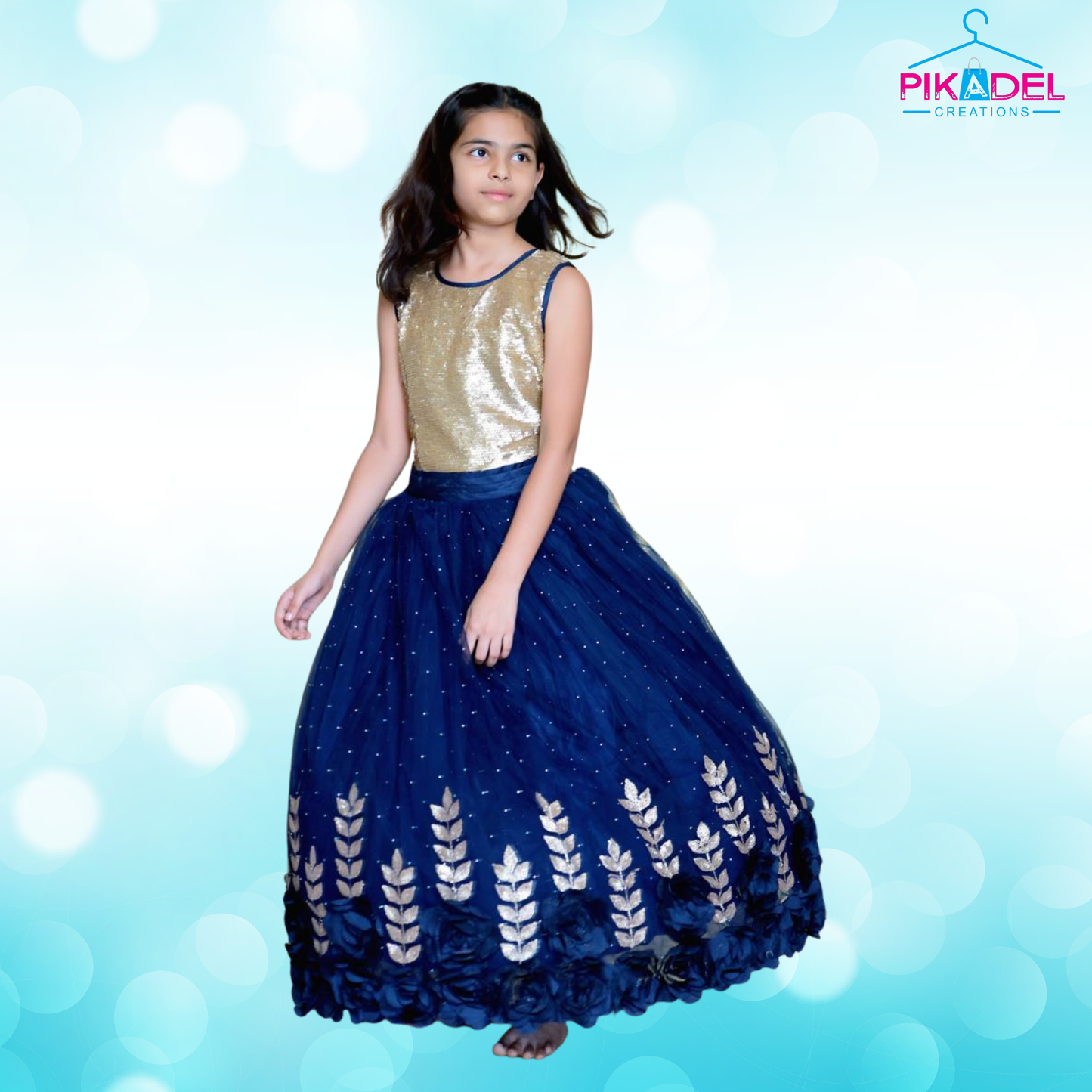 Golden Sequin with a Flowy Navy Blue Long Frock