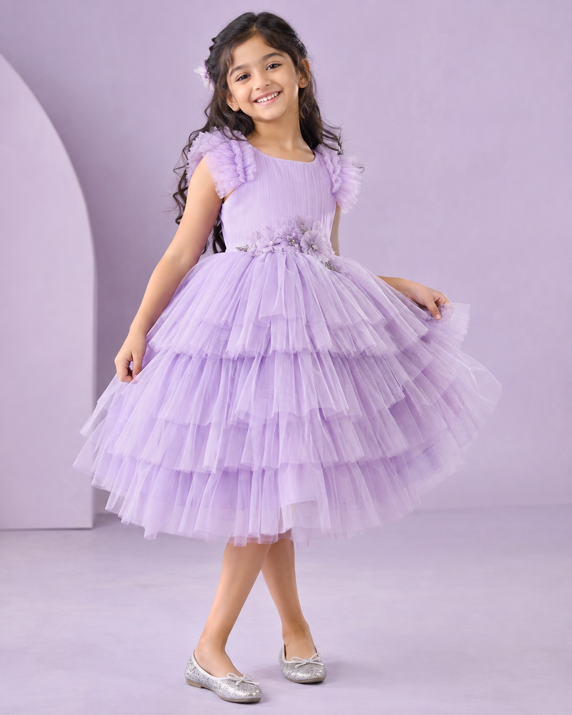 Girl wearing a lavender tulle gown
