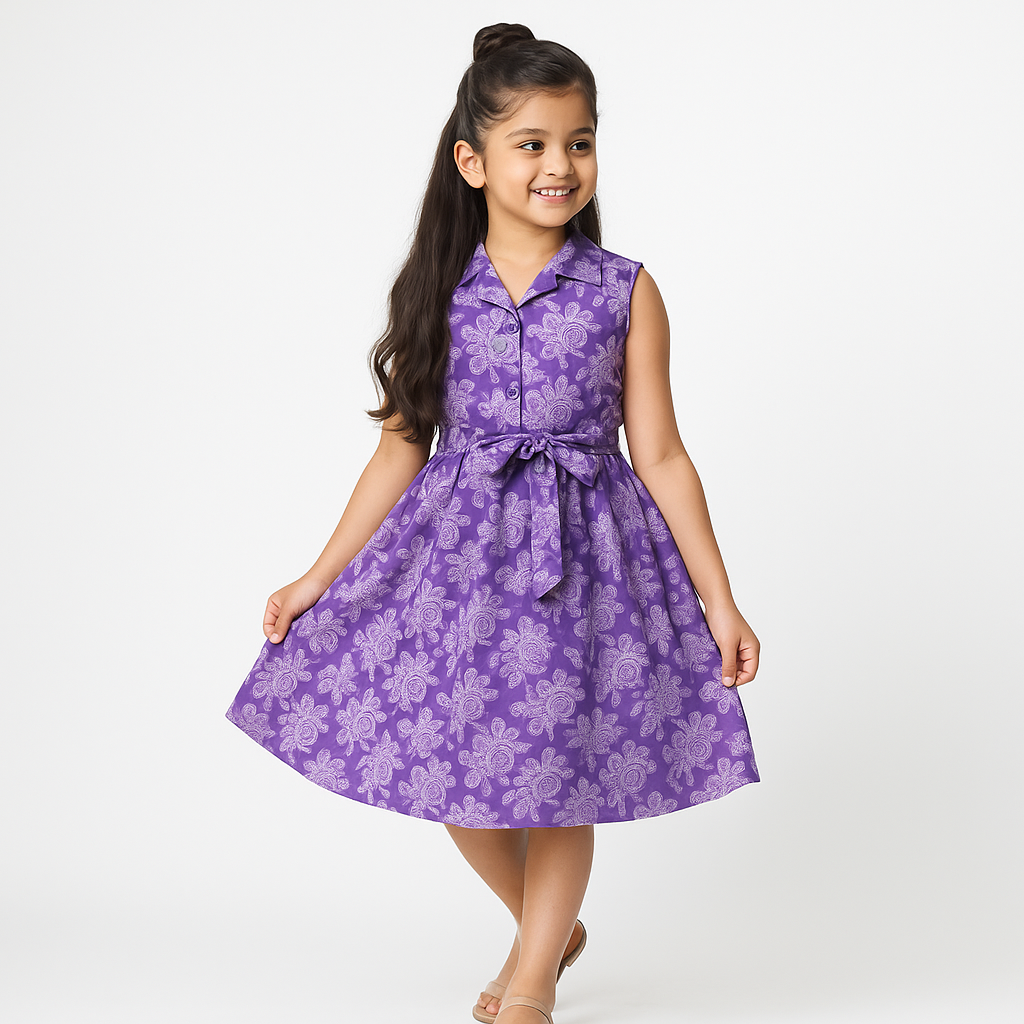 Elegant Purple Floral Cotton Dress