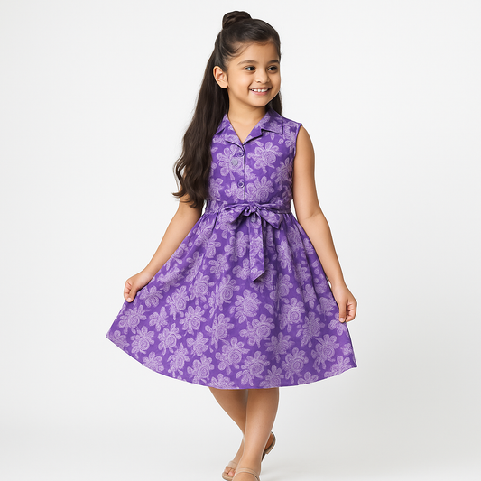 Elegant Purple Floral Cotton Dress