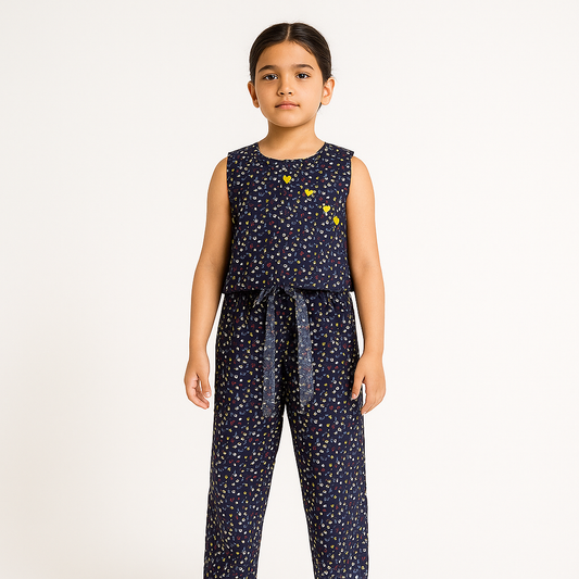 Girls' Navy Blue Floral Co-ord Set