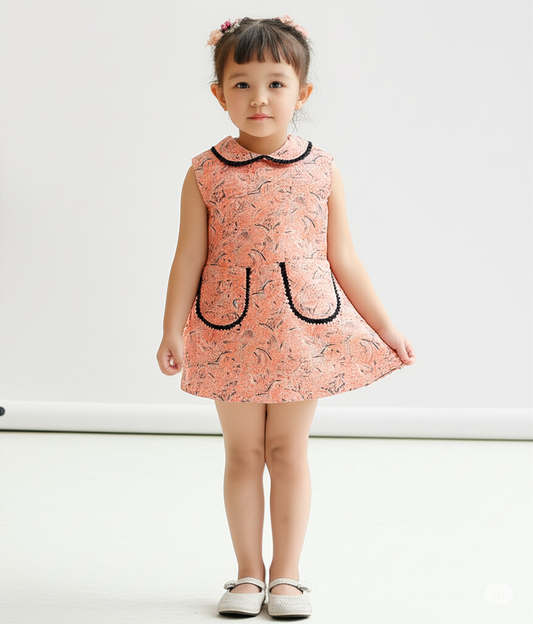 Chic Orange Printed Cotton Frock