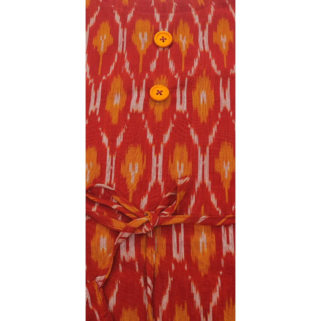 Rust Ikat Cotton Frock – Sleeveless Style