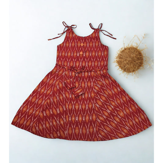 Rust Ikat Cotton Frock – Sleeveless Style