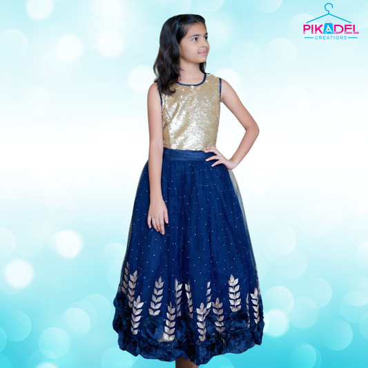 Golden Sequin with a Flowy Navy Blue Long Frock